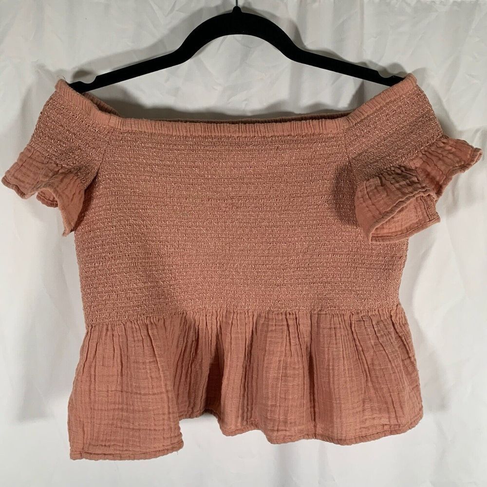 American Eagle Crop Top Women's Medium Pink Off the Shoulder Short Sleeve